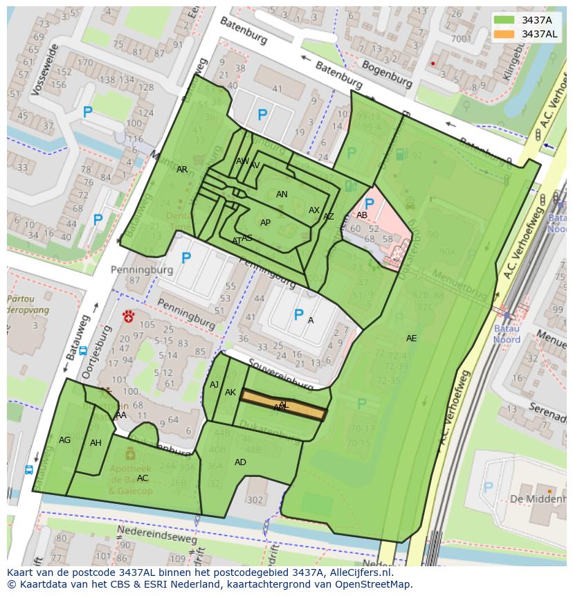Afbeelding van het postcodegebied 3437 AL op de kaart.