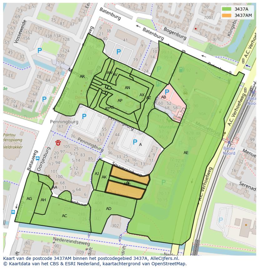 Afbeelding van het postcodegebied 3437 AM op de kaart.