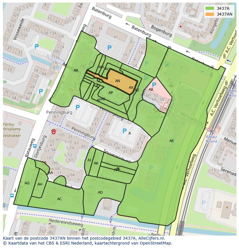 Afbeelding van het postcodegebied 3437 AN op de kaart.