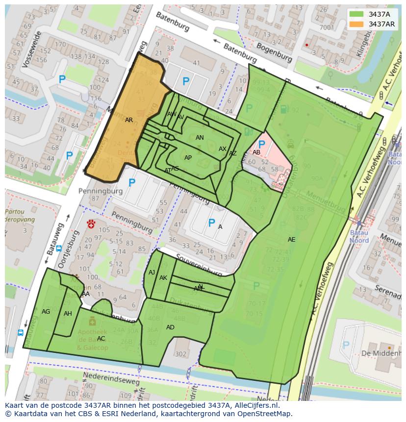 Afbeelding van het postcodegebied 3437 AR op de kaart.