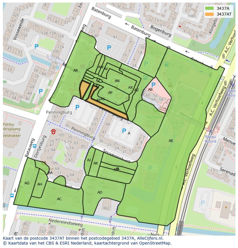 Afbeelding van het postcodegebied 3437 AT op de kaart.