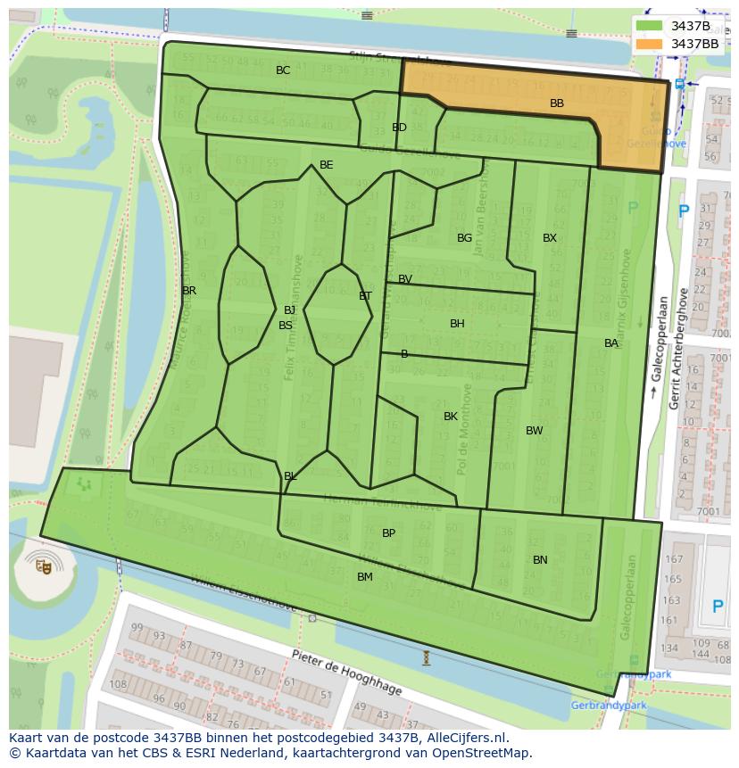 Afbeelding van het postcodegebied 3437 BB op de kaart.