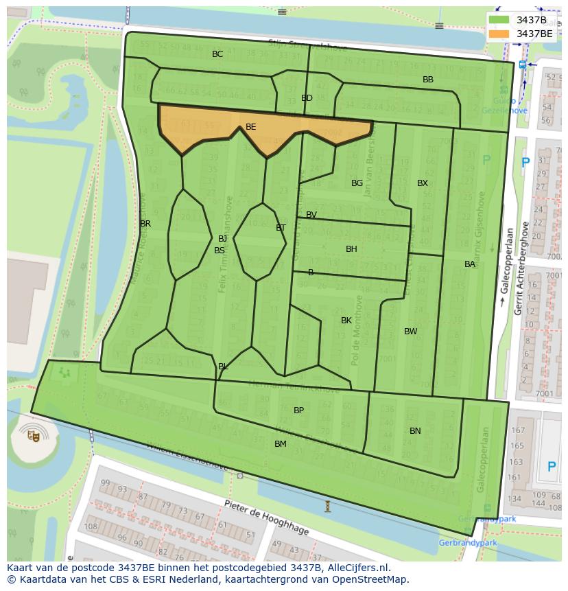 Afbeelding van het postcodegebied 3437 BE op de kaart.