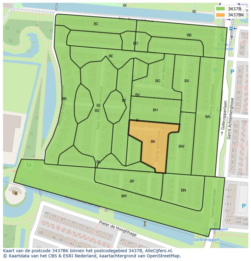 Afbeelding van het postcodegebied 3437 BK op de kaart.