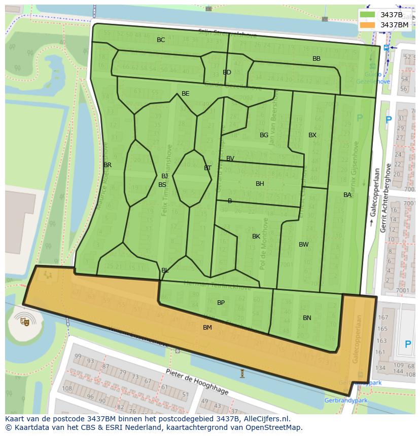 Afbeelding van het postcodegebied 3437 BM op de kaart.