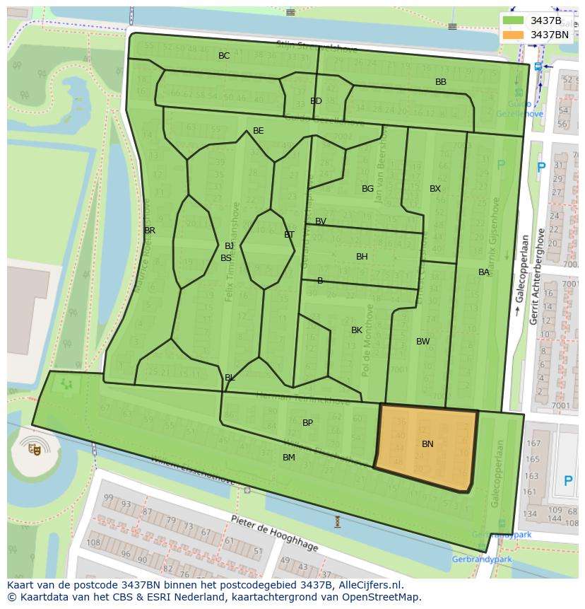 Afbeelding van het postcodegebied 3437 BN op de kaart.