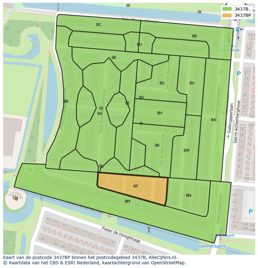 Afbeelding van het postcodegebied 3437 BP op de kaart.