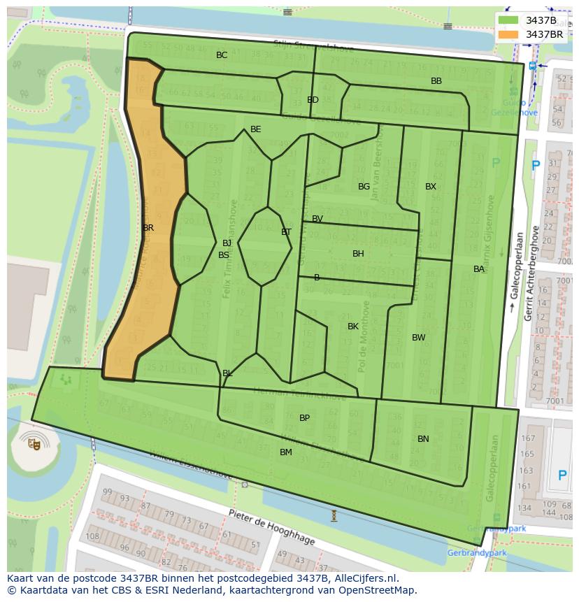 Afbeelding van het postcodegebied 3437 BR op de kaart.