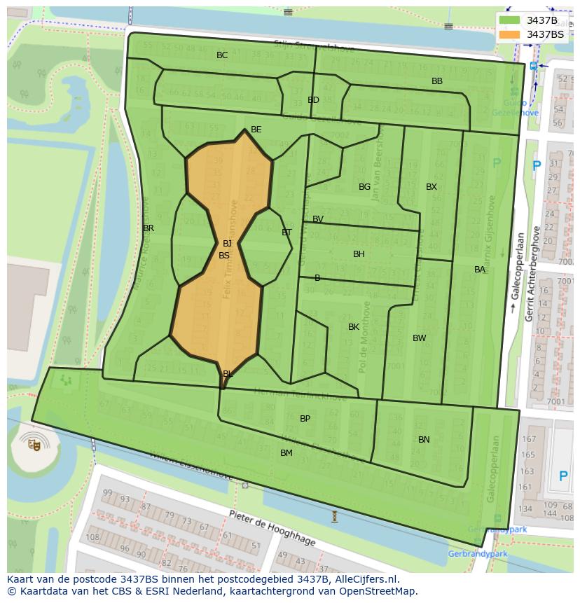 Afbeelding van het postcodegebied 3437 BS op de kaart.