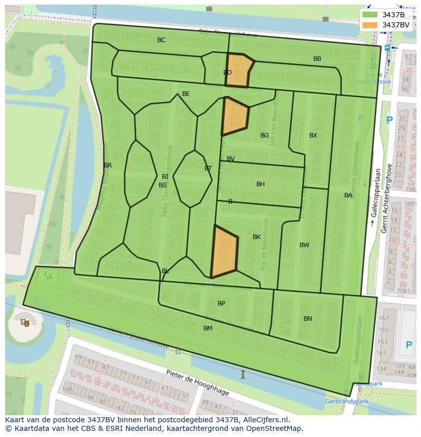 Afbeelding van het postcodegebied 3437 BV op de kaart.