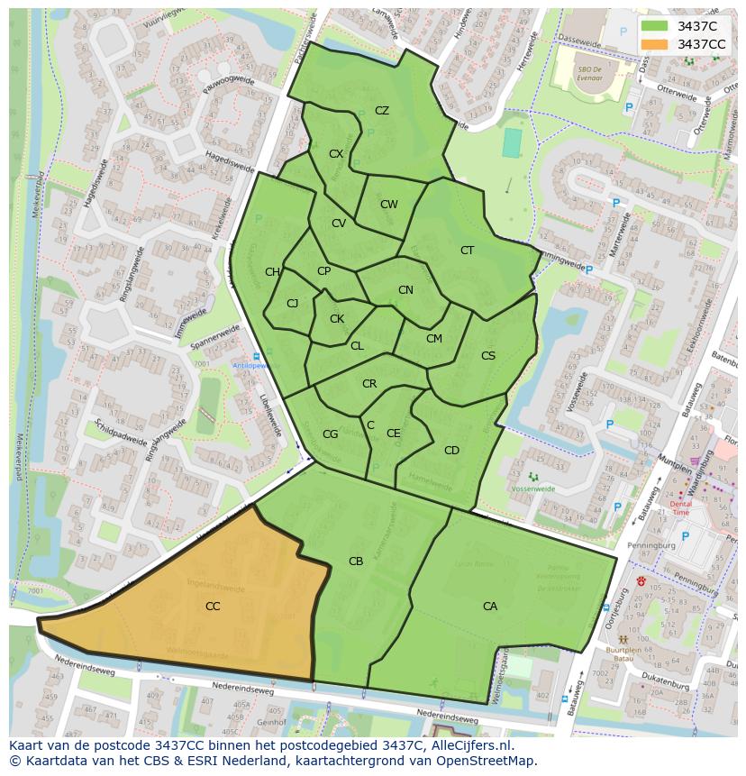 Afbeelding van het postcodegebied 3437 CC op de kaart.