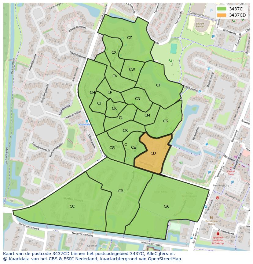Afbeelding van het postcodegebied 3437 CD op de kaart.