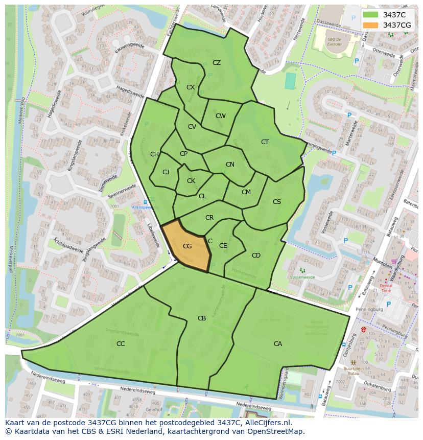 Afbeelding van het postcodegebied 3437 CG op de kaart.