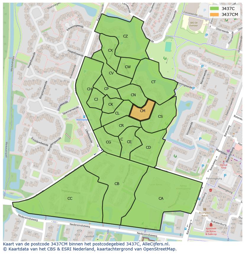 Afbeelding van het postcodegebied 3437 CM op de kaart.