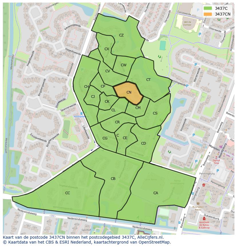 Afbeelding van het postcodegebied 3437 CN op de kaart.