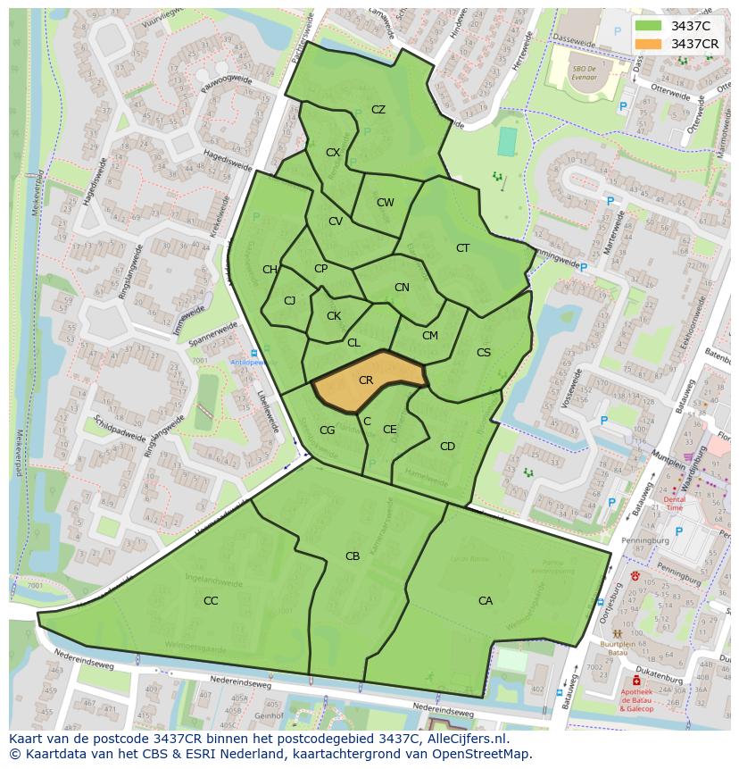 Afbeelding van het postcodegebied 3437 CR op de kaart.