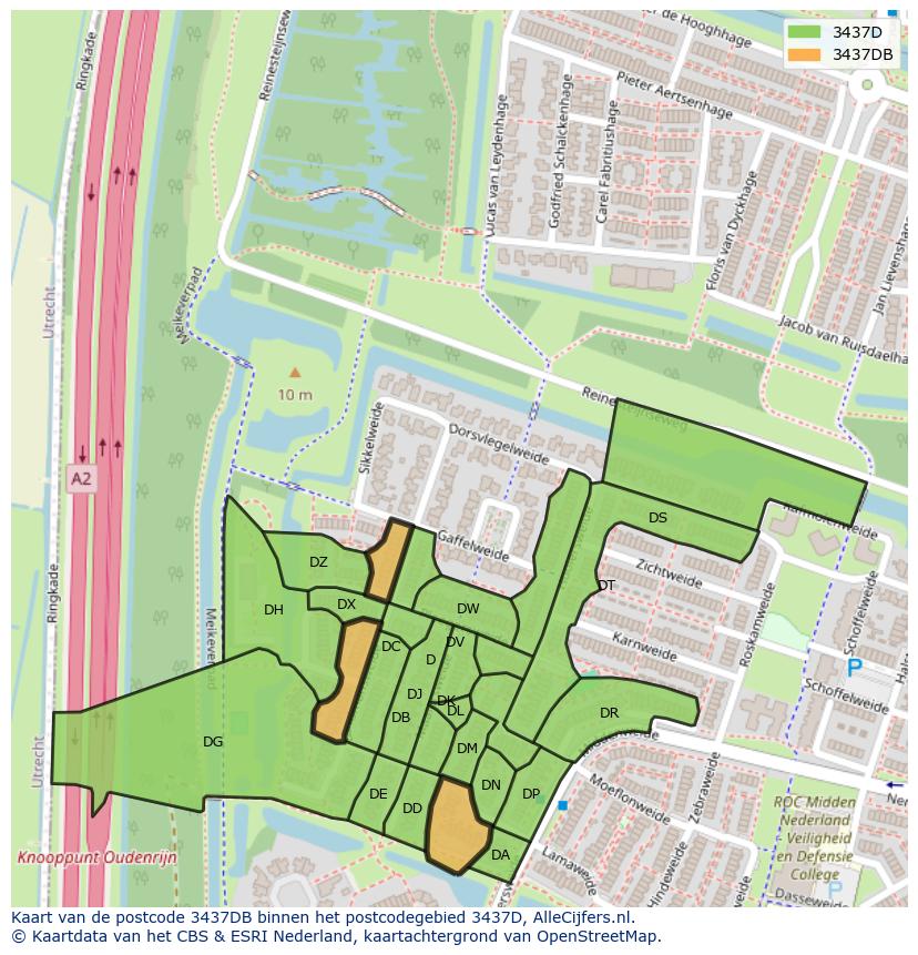 Afbeelding van het postcodegebied 3437 DB op de kaart.