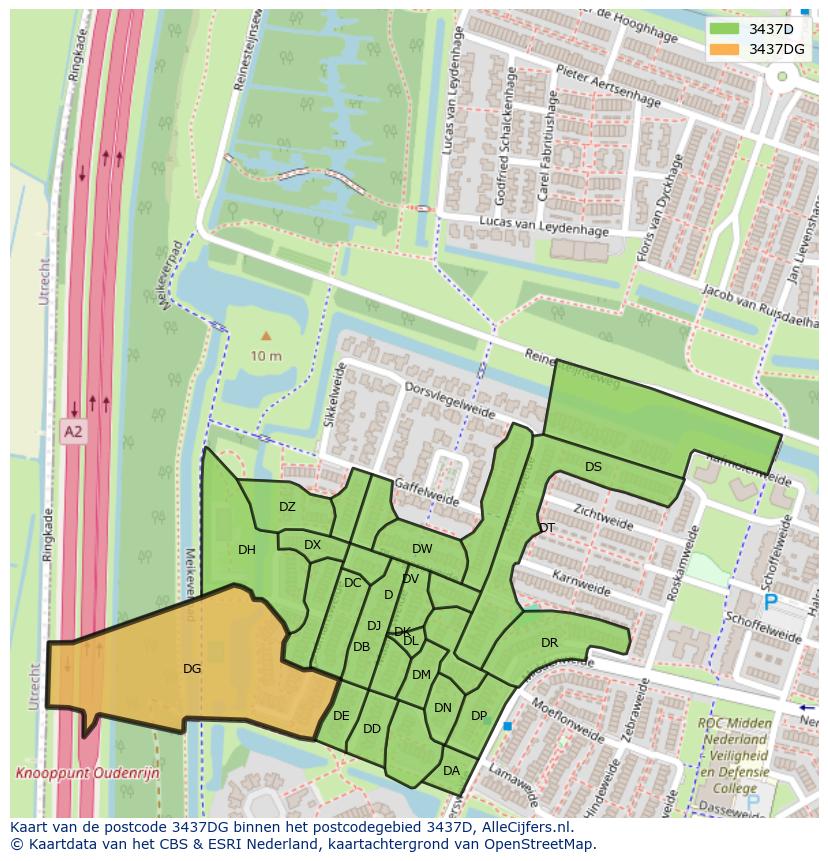 Afbeelding van het postcodegebied 3437 DG op de kaart.