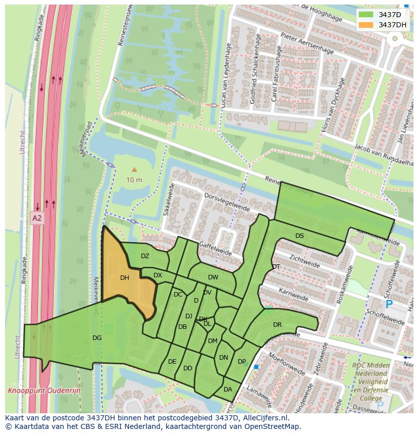 Afbeelding van het postcodegebied 3437 DH op de kaart.
