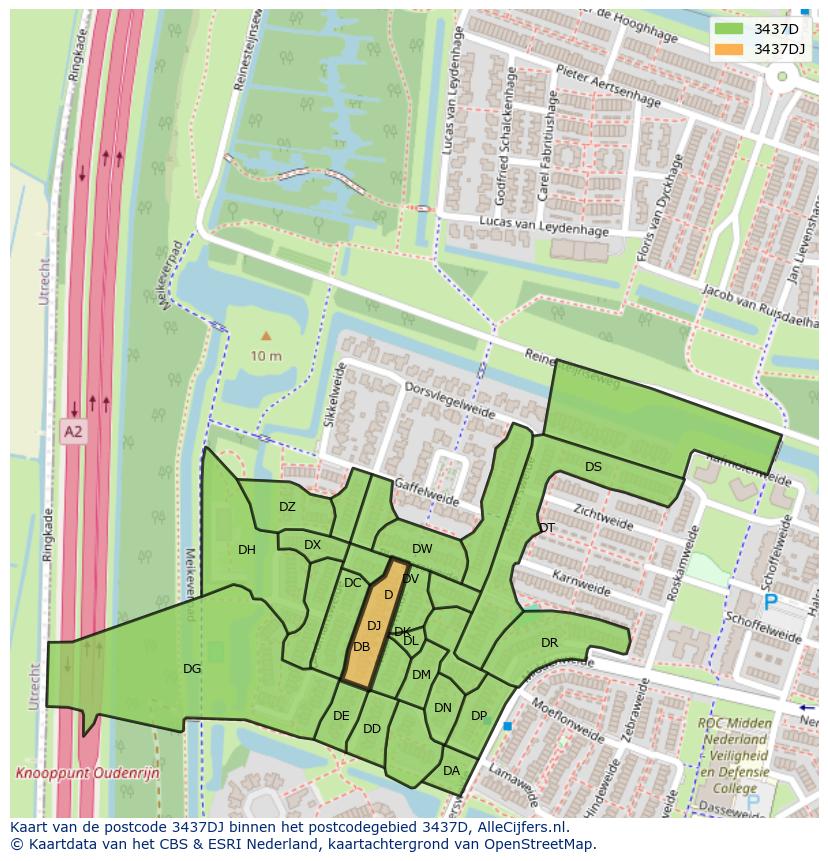 Afbeelding van het postcodegebied 3437 DJ op de kaart.