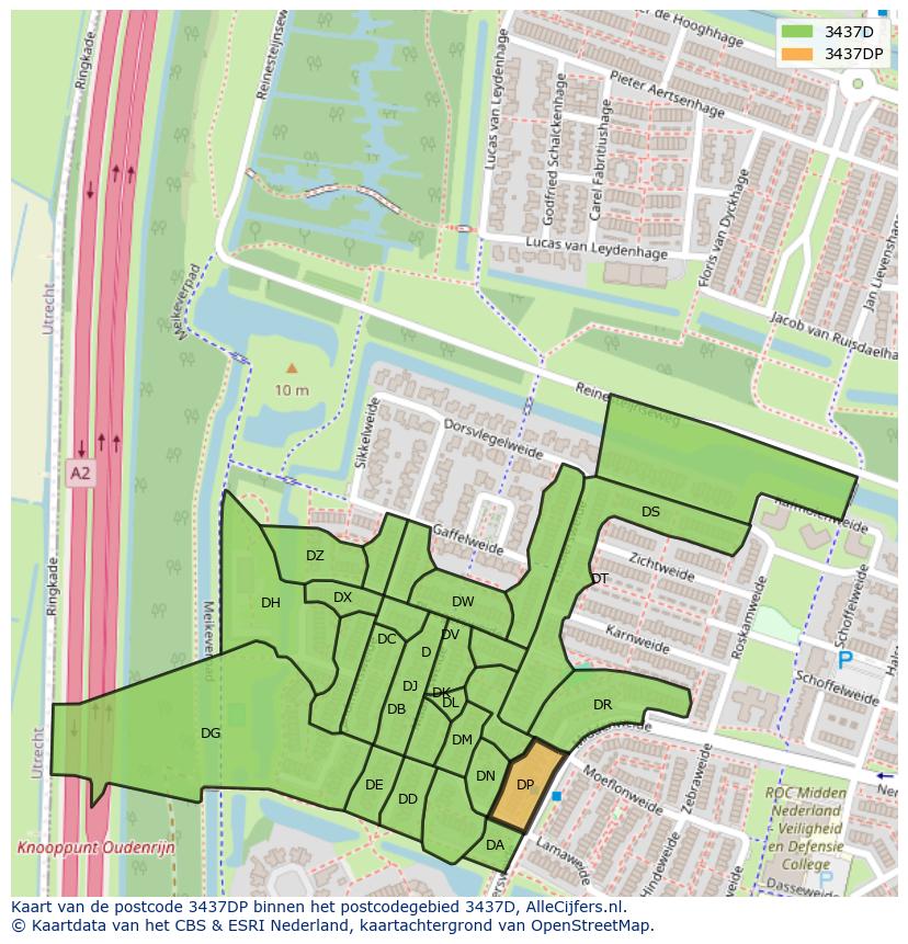 Afbeelding van het postcodegebied 3437 DP op de kaart.