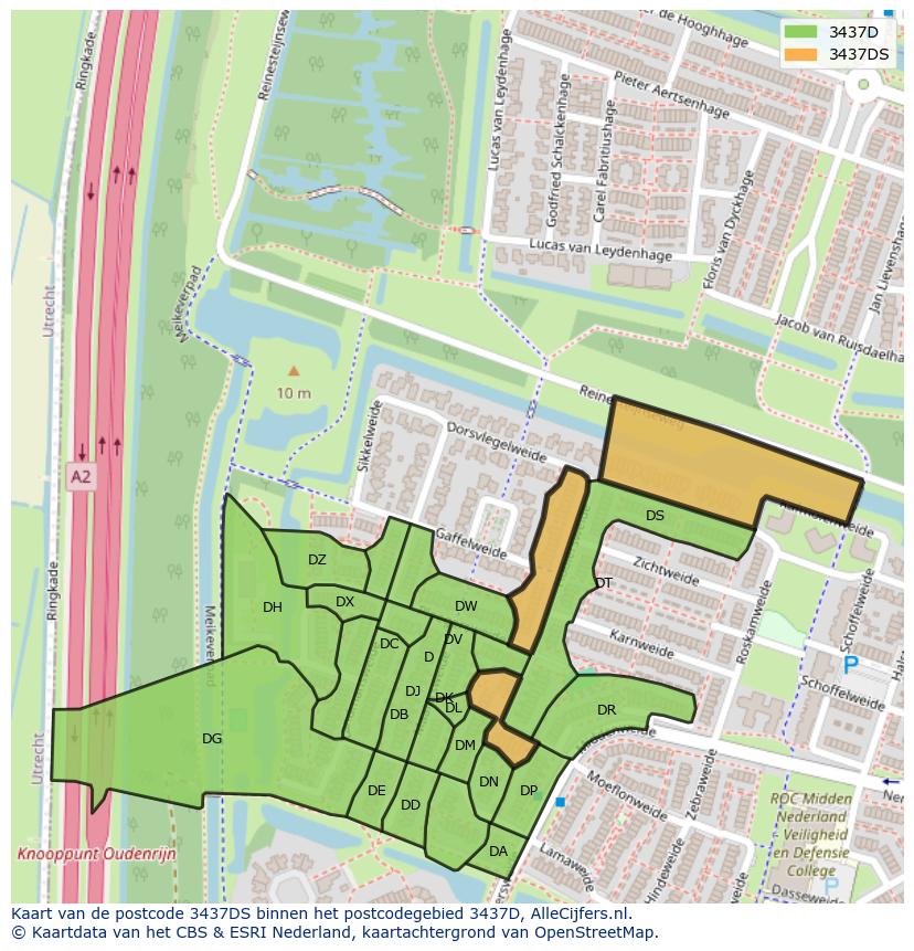 Afbeelding van het postcodegebied 3437 DS op de kaart.