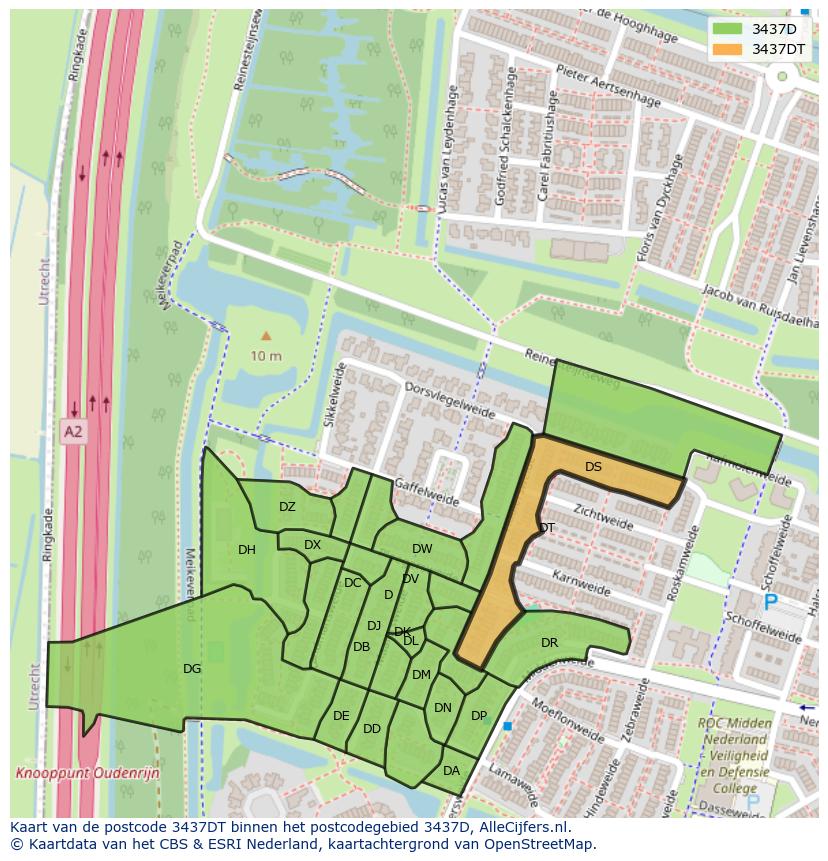 Afbeelding van het postcodegebied 3437 DT op de kaart.