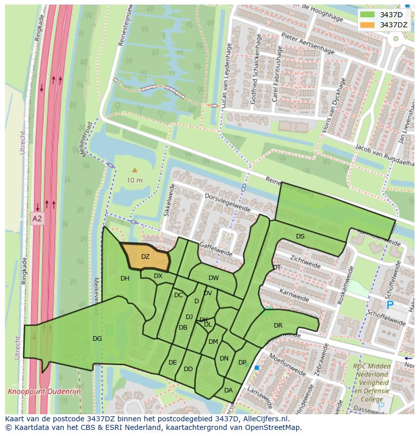 Afbeelding van het postcodegebied 3437 DZ op de kaart.