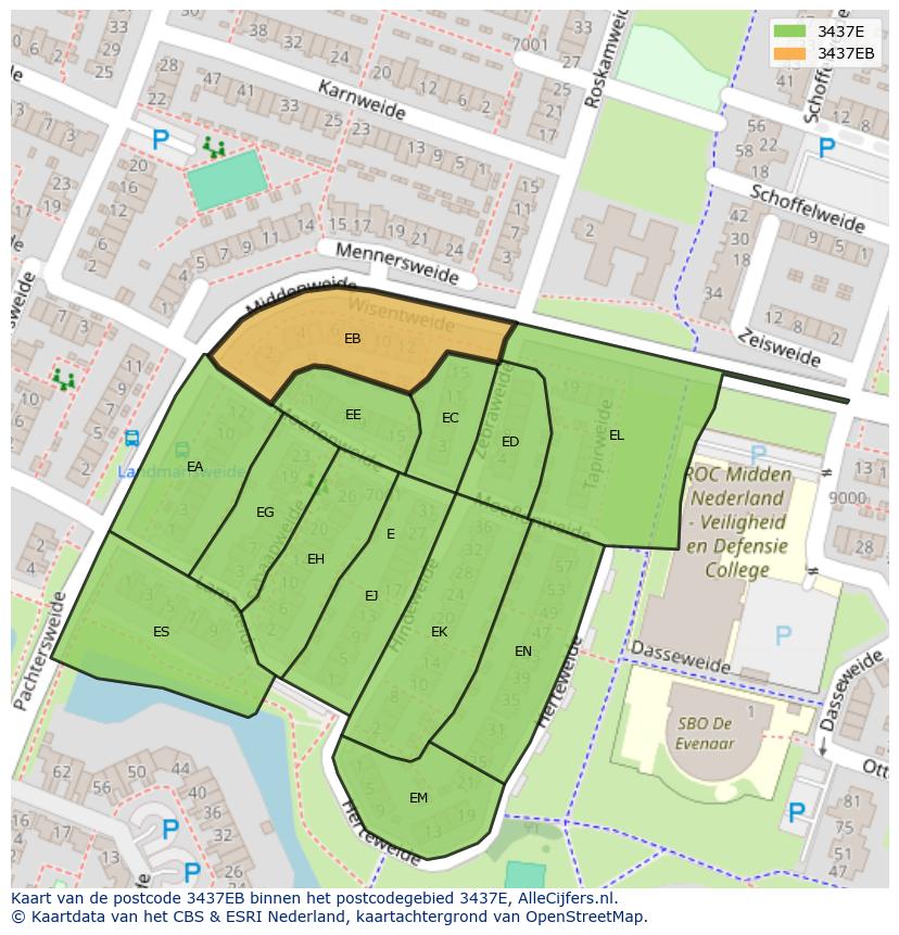 Afbeelding van het postcodegebied 3437 EB op de kaart.