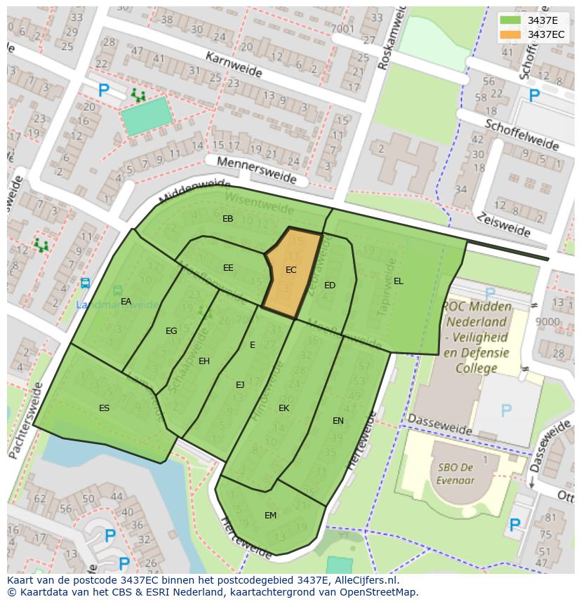 Afbeelding van het postcodegebied 3437 EC op de kaart.