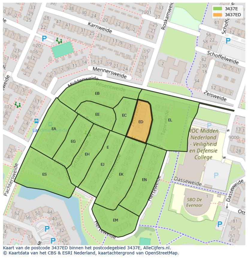 Afbeelding van het postcodegebied 3437 ED op de kaart.