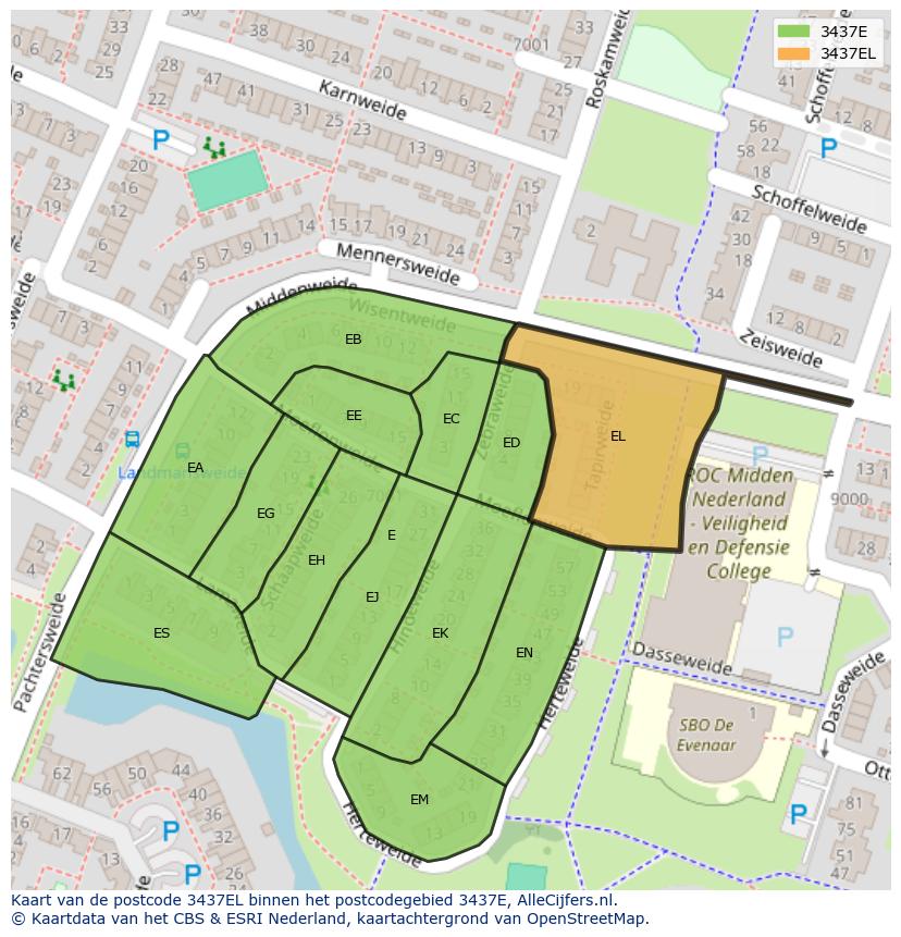 Afbeelding van het postcodegebied 3437 EL op de kaart.