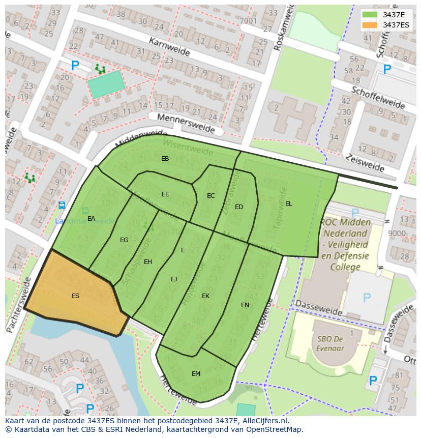Afbeelding van het postcodegebied 3437 ES op de kaart.
