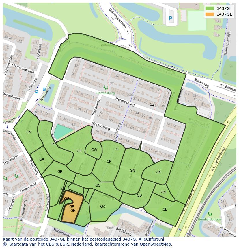 Afbeelding van het postcodegebied 3437 GE op de kaart.