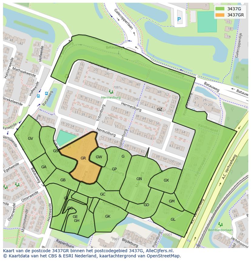 Afbeelding van het postcodegebied 3437 GR op de kaart.