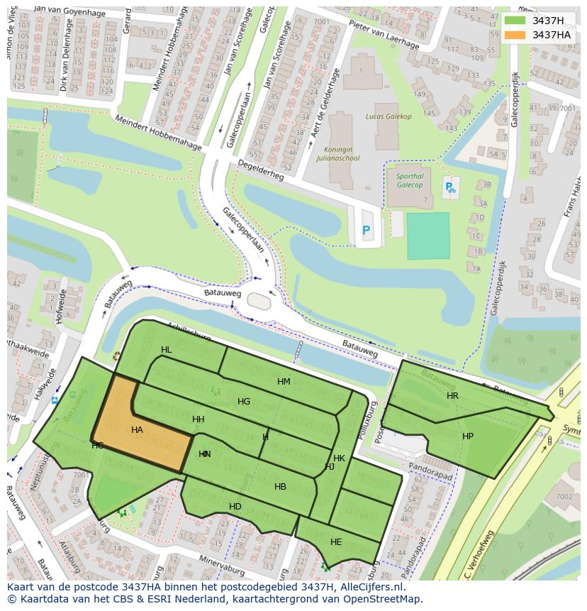Afbeelding van het postcodegebied 3437 HA op de kaart.