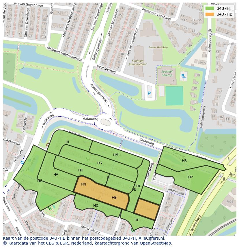 Afbeelding van het postcodegebied 3437 HB op de kaart.