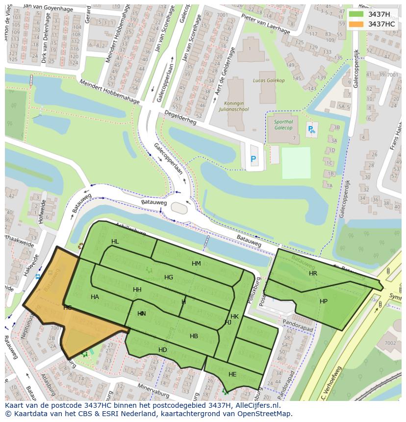 Afbeelding van het postcodegebied 3437 HC op de kaart.