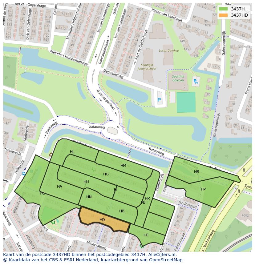 Afbeelding van het postcodegebied 3437 HD op de kaart.
