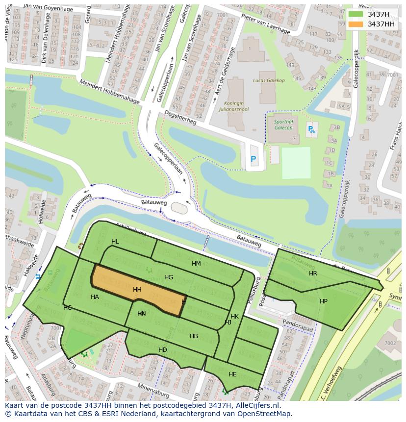 Afbeelding van het postcodegebied 3437 HH op de kaart.