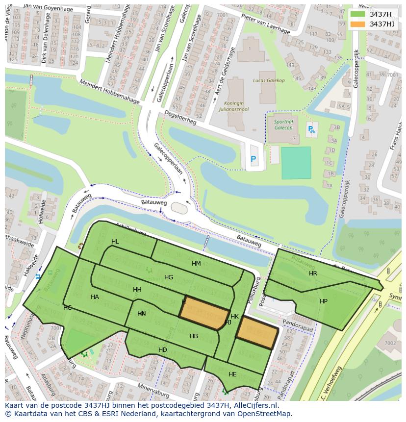 Afbeelding van het postcodegebied 3437 HJ op de kaart.