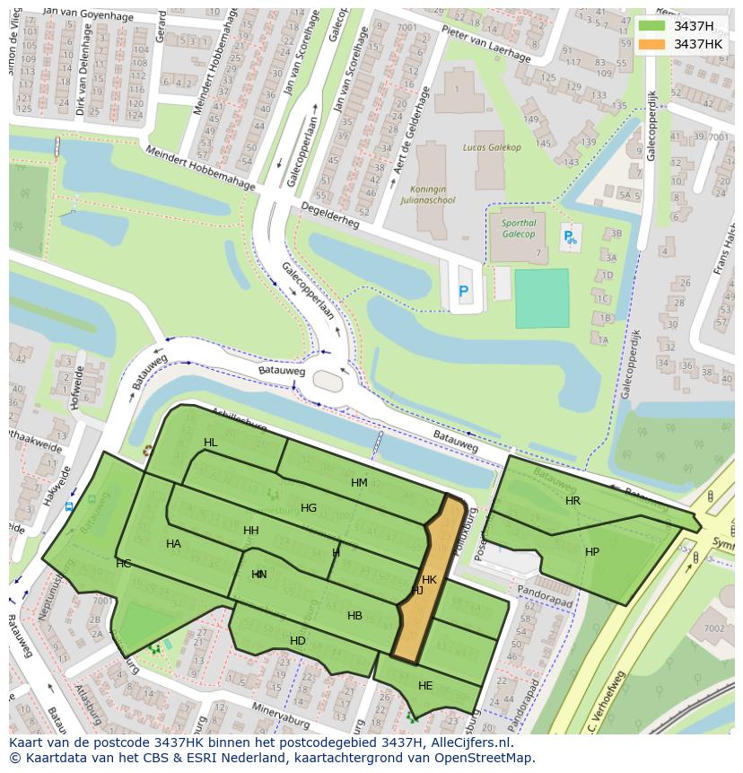 Afbeelding van het postcodegebied 3437 HK op de kaart.