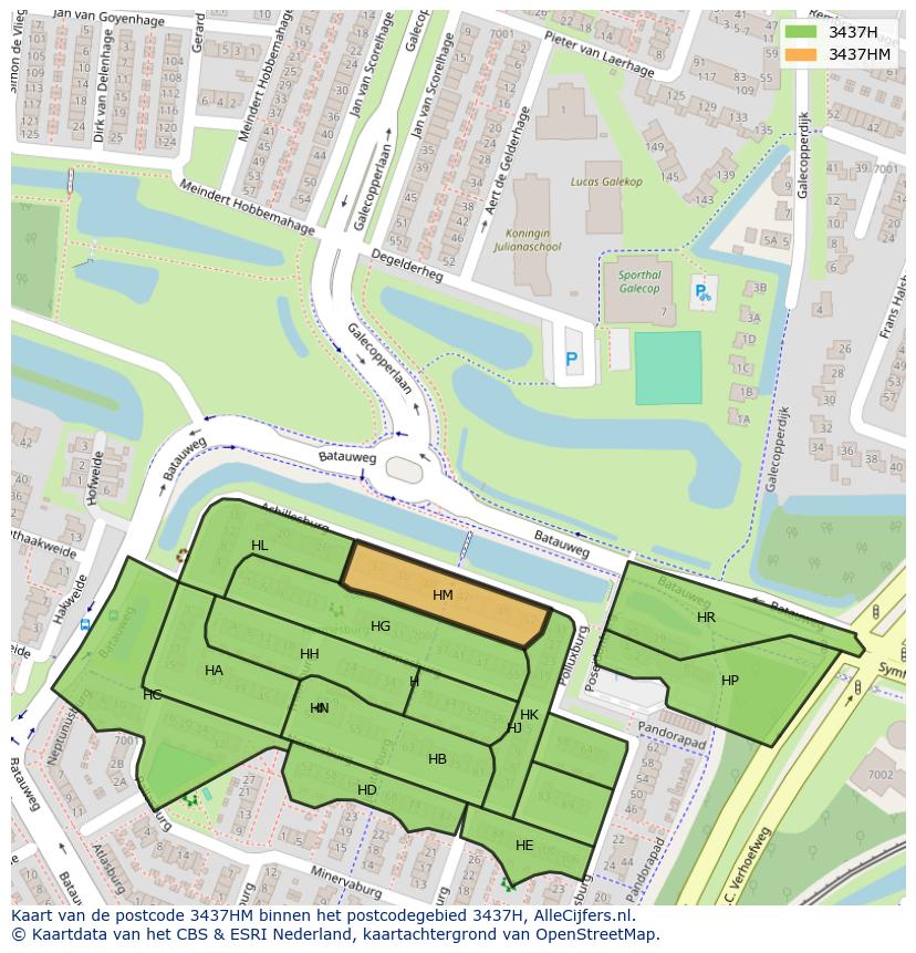 Afbeelding van het postcodegebied 3437 HM op de kaart.