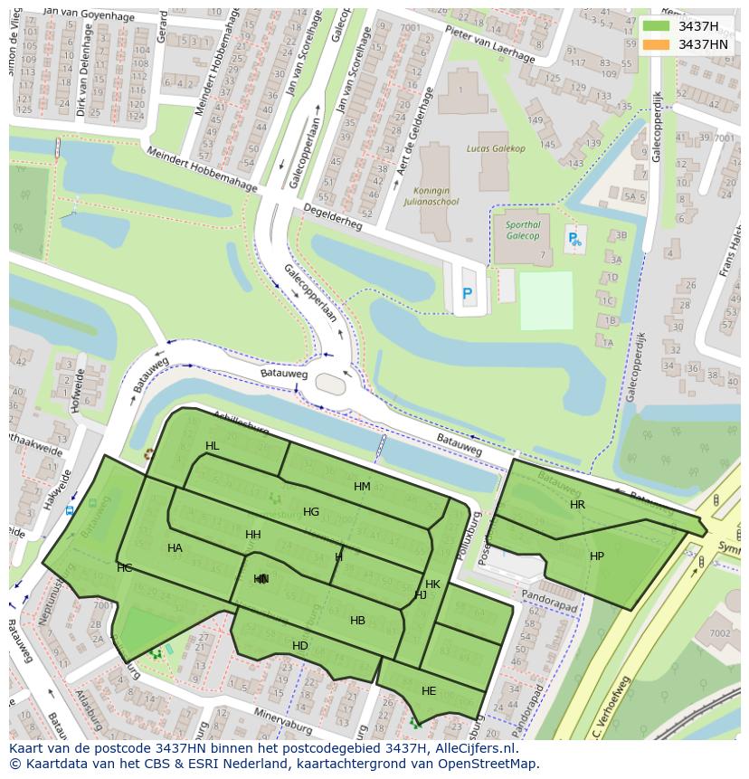 Afbeelding van het postcodegebied 3437 HN op de kaart.