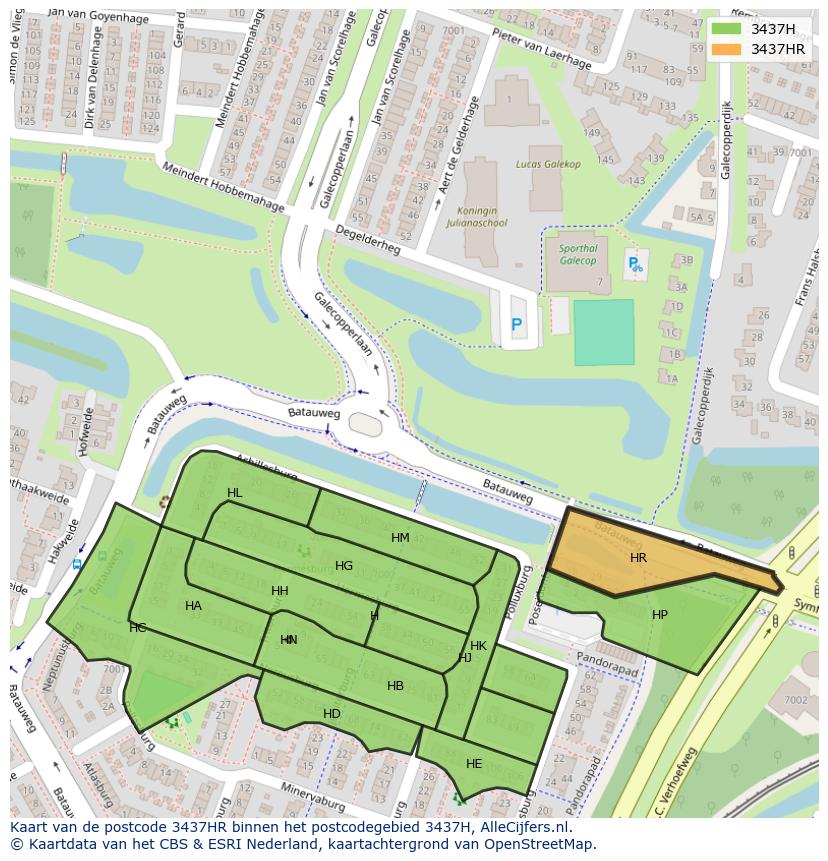 Afbeelding van het postcodegebied 3437 HR op de kaart.