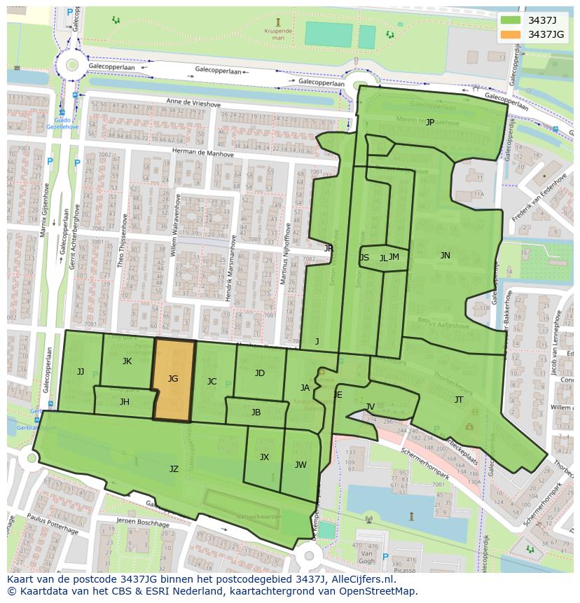 Afbeelding van het postcodegebied 3437 JG op de kaart.