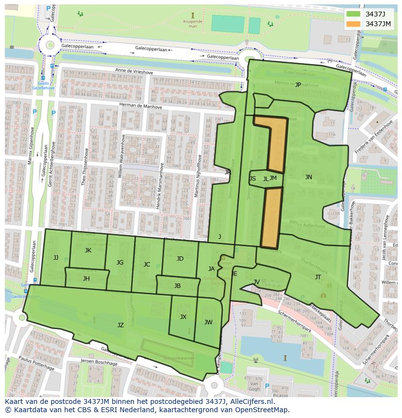 Afbeelding van het postcodegebied 3437 JM op de kaart.
