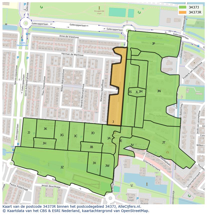 Afbeelding van het postcodegebied 3437 JR op de kaart.