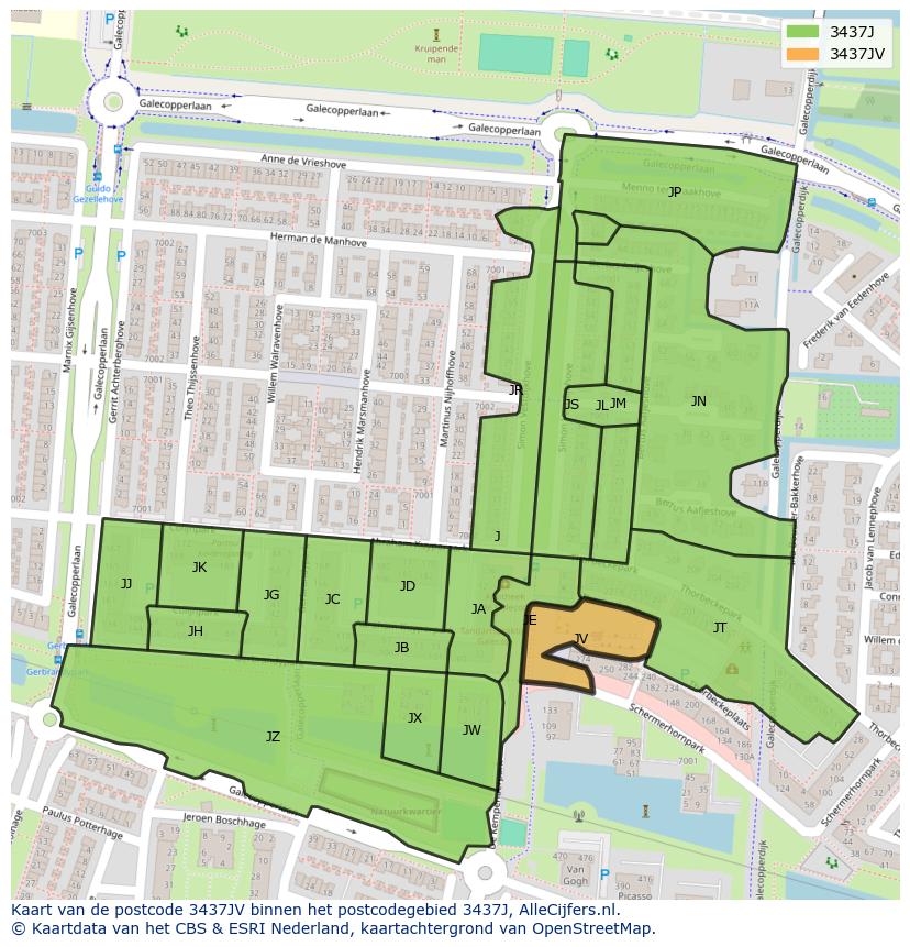 Afbeelding van het postcodegebied 3437 JV op de kaart.