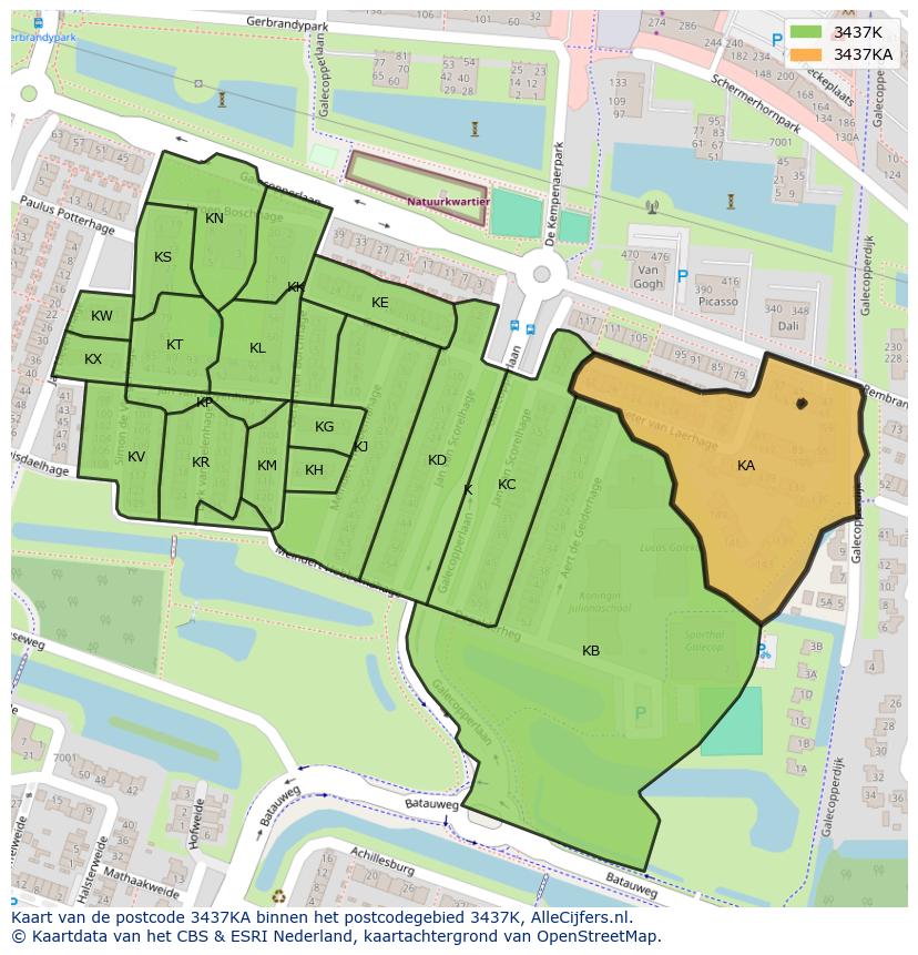 Afbeelding van het postcodegebied 3437 KA op de kaart.